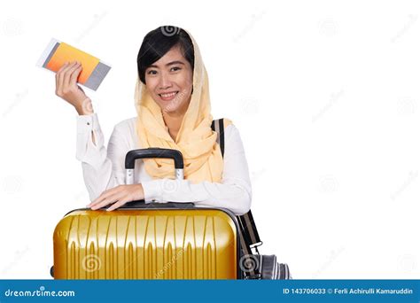 Muslim Woman Travelling Concept Stock Image Image Of Muslim Smile 143706033