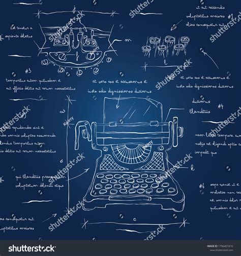 Blueprint Typewriter Sketches Hand Drawn Typing Stock Vector (Royalty