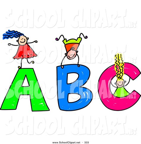 Clip Art Of A Stick Children Playing On Giant Abc Letters On White By