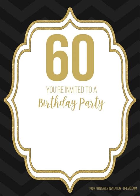 Free Printable Black And Gold 60th Birthday Invitation Templates