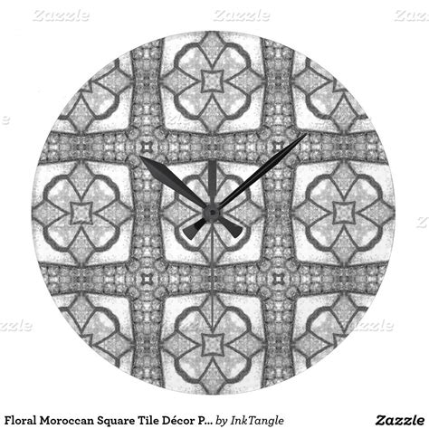 Floral Moroccan Square Tile Décor Pattern Wall Clocks Wall Patterns