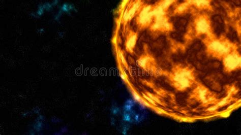 Hot Sun Surface With Solar Flares In Starry Outer Space Stock Image