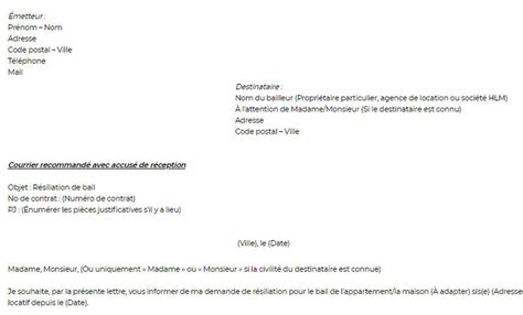 Lettre de résiliation du bail modèle de lettre pour résilier Modèle gratuit de lettre