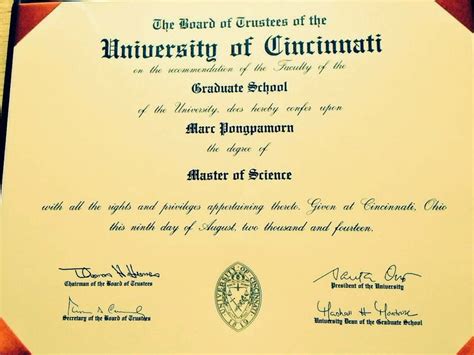 Marc Pongpamorn University Of Cincinnati Master Of Science Degree Diploma