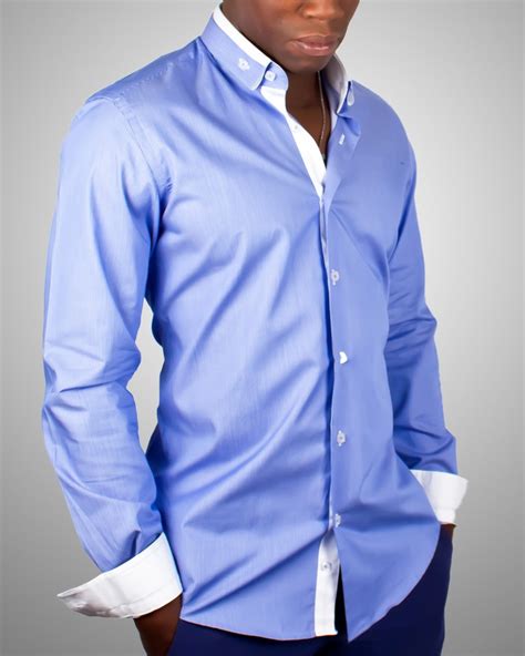 Slim Fit Dark Blue Dress Shirt With Unique Reverse Collar Just At 129