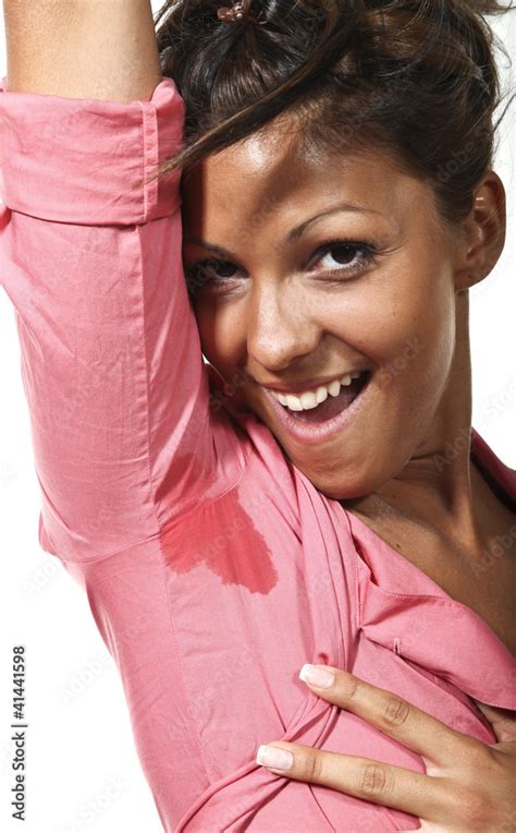 Portrait Of Woman With Sweaty Armpits Stock Photo Adobe Stock