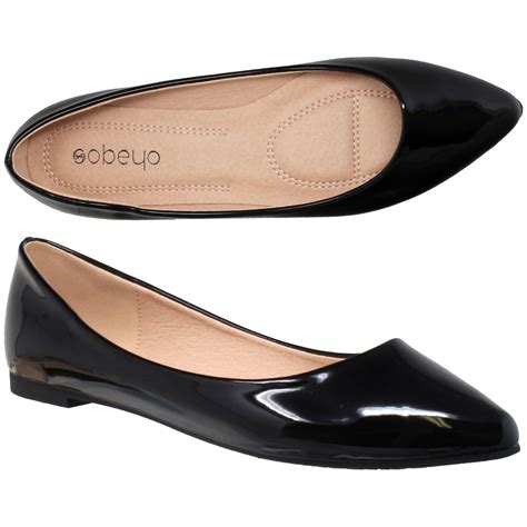 Womens Ballet Flats Patent Leather Pointed Toe Slip On Closed Toe Shoes Black Ebay