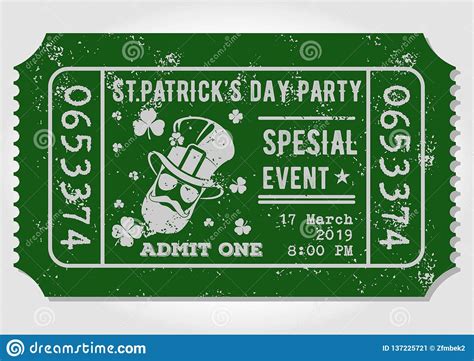 Saint Patrick`s Day Party Celebration Invitation, Ticket, Admit One ...