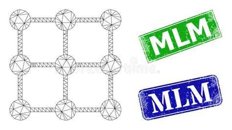 Textured Mlm Badges And Triangular Mesh Grid Nodes Icon Stock Vector