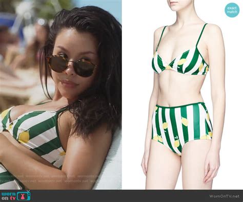 Wornontv Marianas Green And White Lemon Print Bikini On The Fosters