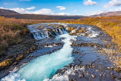 Blue Bruarfoss Waterfalls In Iceland Stock Image Image Of Mountain
