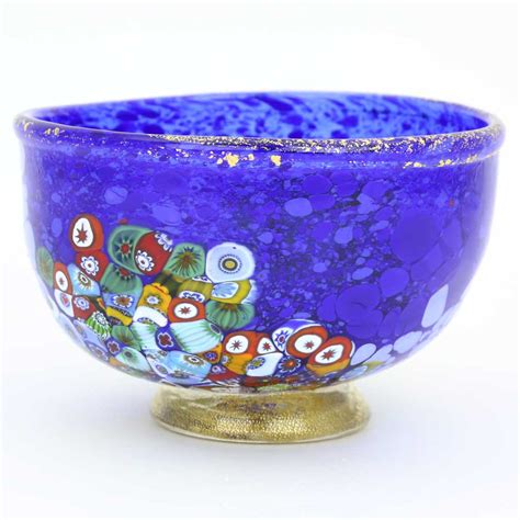 Murano Glass Vases Murano Millefiori Art Glass Bowl Blue