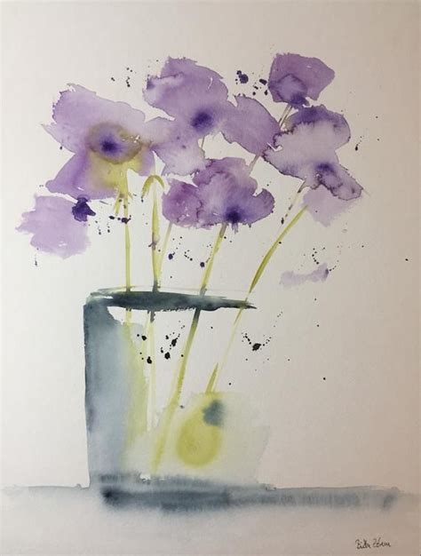Original Watercolor Watercolor Painting Picture Art Purple Flowers In