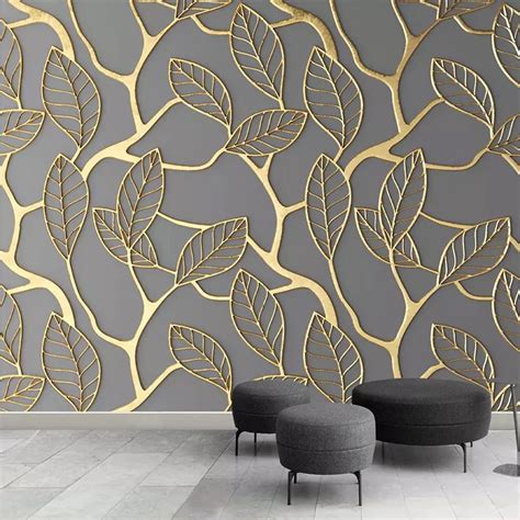 3d Wallpaper Modern Simple Abstract Stereo Golden Leaf Photo Wall Mural