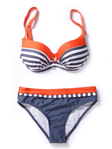 Sayfut Classic Women S Stripe Bikini Set Push Up Padded Swimsuit Plus