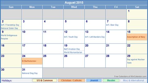 August 2015 Calendar With Holidays Wincalendar Caroldoey