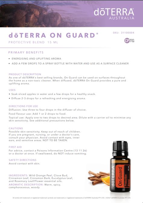 Free Download On Guard Product Information Sheet As One Of Dōterras
