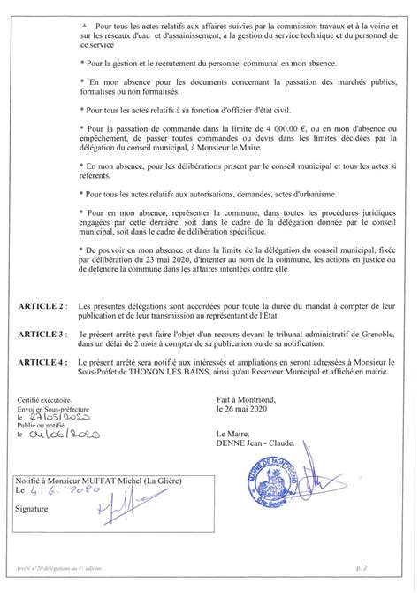 Arrêté Municipal De Délégation De Fonctions Et De Signature Au 1er
