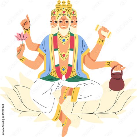 Vecteur Stock Indian Hindu God Brahma Colored Cartoon Illustration