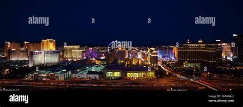 Panoramic Elevated View Of The Las Vegas Skyline At Night Paradise