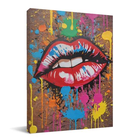 Explosion Of Colors Lip Art Canvas Vivid High Def Print Textured
