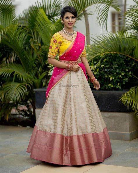 40 Elegant Half Saree Lehenga Designs For The South Indian Brides