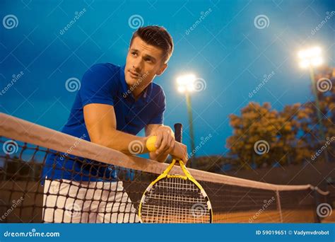 Male Tennis Player Standing In The Court Stock Image Image Of
