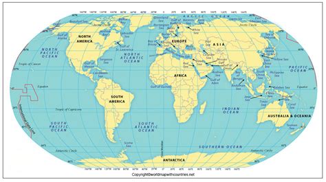 Printable World Map With Oceans Names World Map With Countries