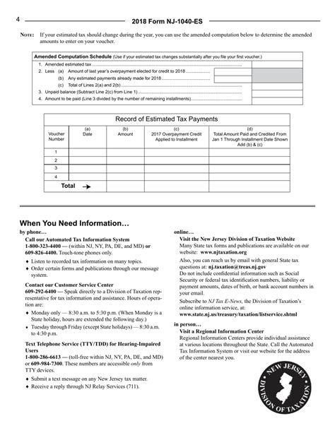 Download Instructions For Form Nj 1040 Es New Jersey Gross Income Tax