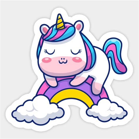 Cute Unicorn Sleeping On Rainbow Cartoon Unicorn Sticker Teepublic