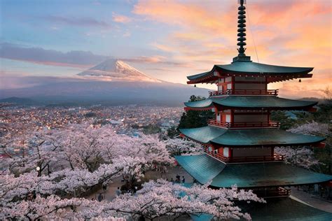 Fond Décran Japon Fleur De Cerisier La Nature Paysage Montagnes