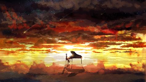 Piano Rising Sun Sky Stars Wallpapers Hd Desktop And Mobile