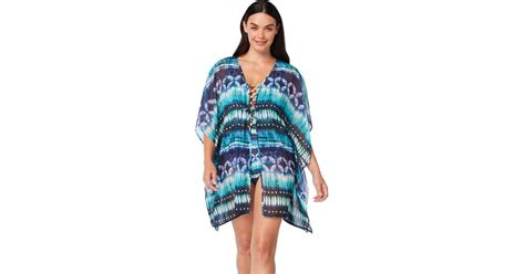 Bleu Rod Beattie Synthetic Sun Sea And Sand Caftan Cover Up In Navy