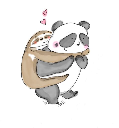 Aboutandmore Panda And Sloth Illustration By Hug Illustration Cute Sloth Sloth Drawing