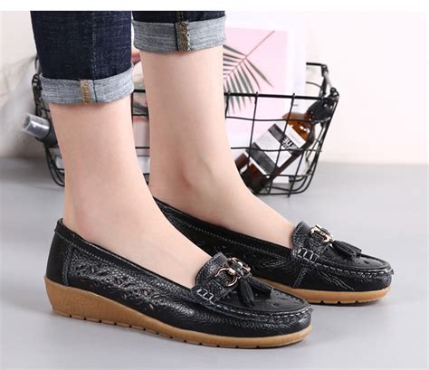 Women Flats Summer Women Genuine Leather Shoes With Low Heels Slip