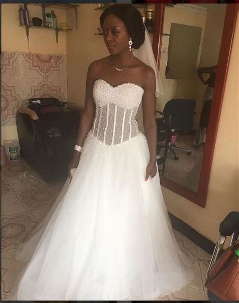 Stunning African American Black Girl Wedding Dress Sweetheart White