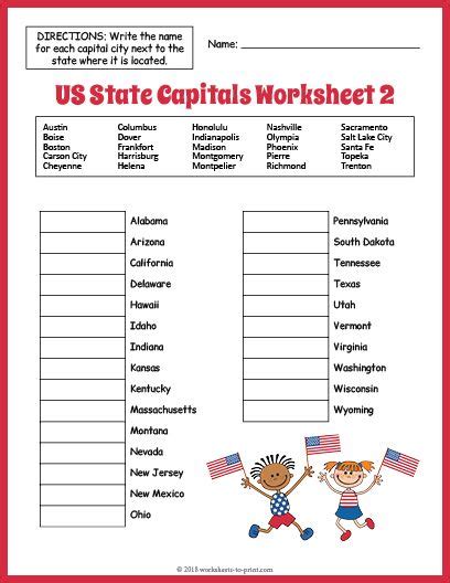 Free Us State Capitals Worksheet 2 State Capitals Worksheet Learning