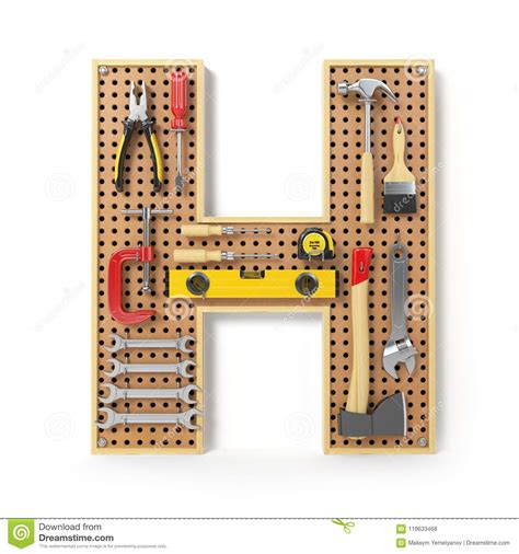 Letter H Alphabet From The Tools On The Metal Pegboard Isolated Stock