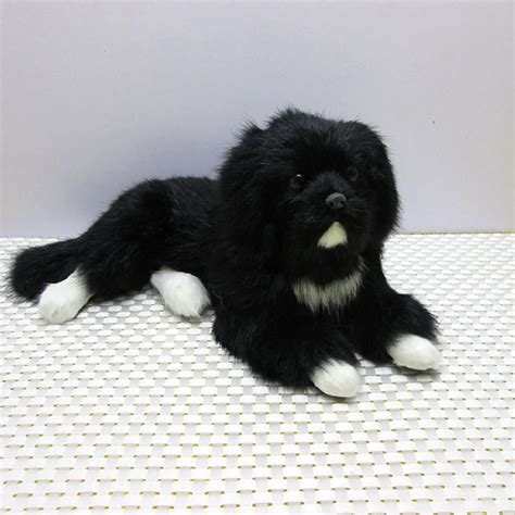 Dorimytrader Cute Lifelike Animal Black Dog Plush Toy Realistic Dogs
