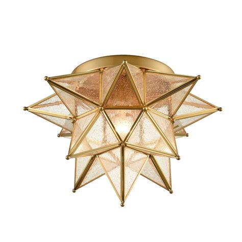 Brass Moravian Star Ceiling Light Seeded 15 Inch Claxy