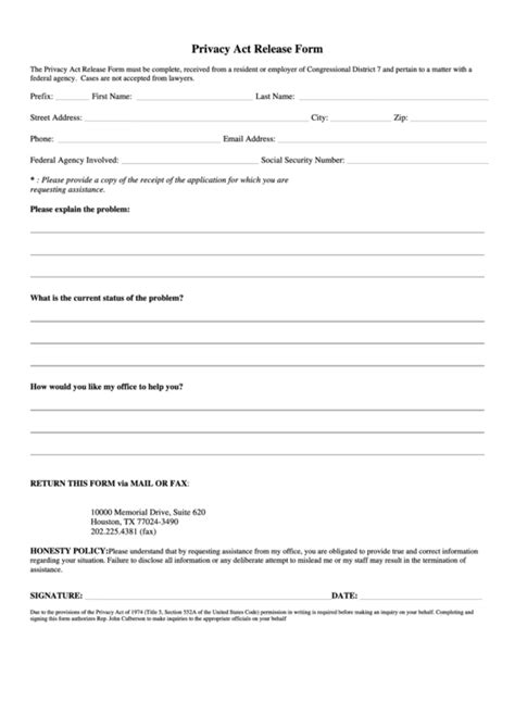 Printable Privacy Act Form Printable Forms Free Online