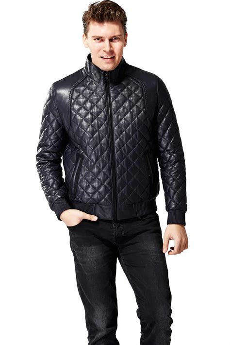 Mens 100 Real Black Leather Quilted Classic Diamond Jacket