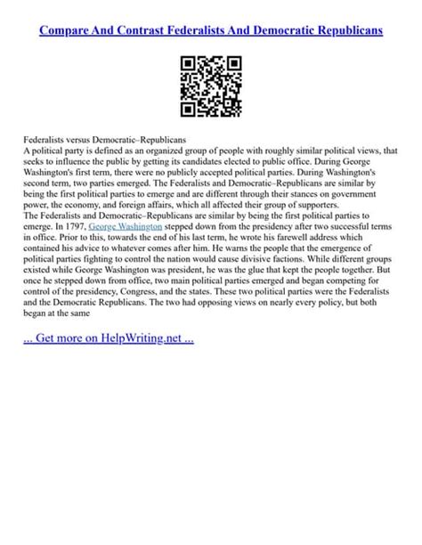 Compare And Contrast Federalists And Democratic Republicans Pdf