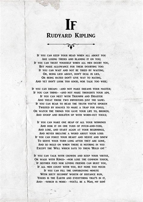 If Rudyard Kipling If Poem By Rudyard Kipling If Rudyard Kipling Print