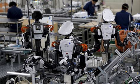 Robot Workers Inside A Factory In Japan Cyberpunk