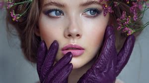 Alexey Kazantsev Women Brunette Long Hair Wavy Hair Looking At Viewer Blue Eyes White Clothing