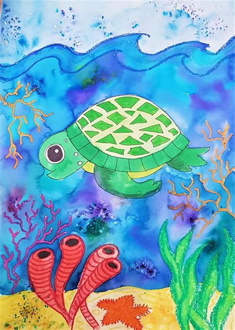Sea Turtle Mixed Media Art Class Caro Thornton Art