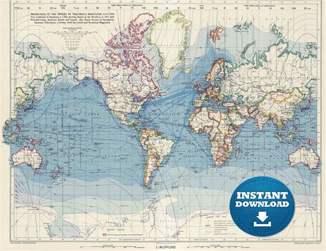 Digital America Centric World Map Printable Download Vintage Etsy