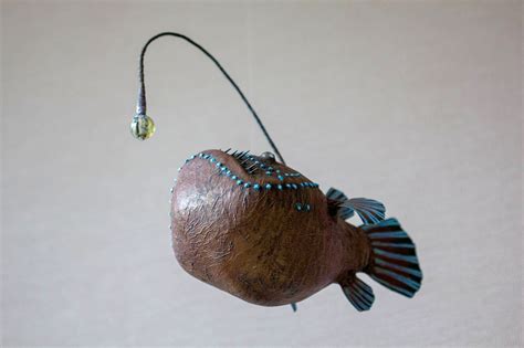Paper Mache Deep Sea Angler Fish Kinetic Sculpture Hanging Etsy