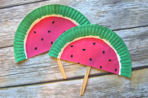Diy Paper Plate Watermelon Fans Craft Such A Cute Summer Activity